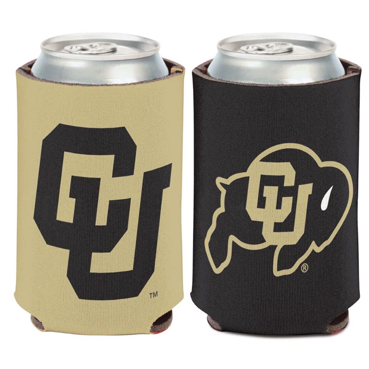 Double-sided CU Buffaloes can cooler with gold CU logo on one side and black CU Buffaloes logo on the other